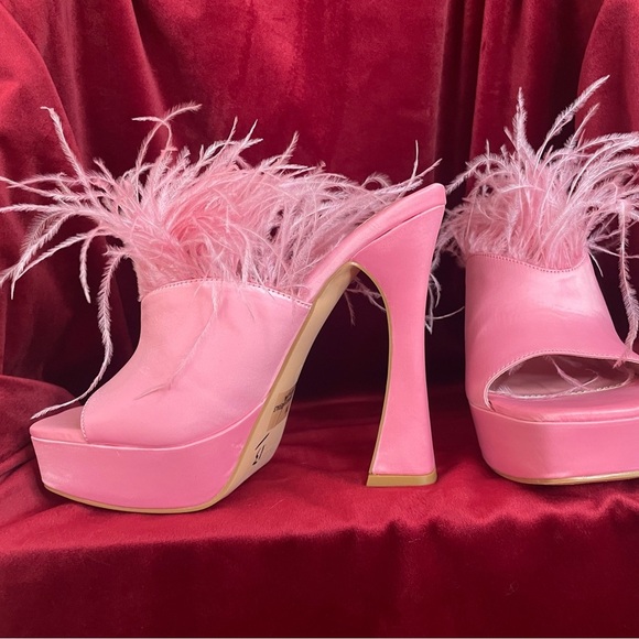 Fashion Nova Pink Feathered Platform Heels - Picture 8 of 9